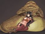  bdsm bikini chain collar cosplay crossover elbow_gloves full_body gloves gufu_(guffuumu) headgear jabba_the_hutt kantai_collection leash monster nagato_(kantai_collection) navel princess_leia_organa_solo princess_leia_organa_solo_(cosplay) sitting sitting_on_person slave star_wars swimsuit thighhighs 