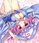  :d bad_id bad_pixiv_id breasts cherry_blossoms cleavage hat japanese_clothes kimono knees_up kouta. large_breasts lying open_clothes open_kimono open_mouth pink_eyes pink_hair saigyouji_yuyuko smile touhou triangular_headpiece 