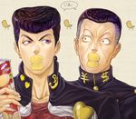  bad_id bad_pixiv_id black_hair gakuran grey_hair heart higashikata_jousuke jojo_no_kimyou_na_bouken motoi_(spieler) multicolored_hair multiple_boys nijimura_okuyasu pompadour pringle_duck pringles purple_eyes purple_hair school_uniform two-tone_hair 