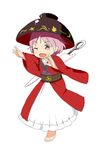  bowl bowl_hat hat japanese_clothes kimono needle one_eye_closed open_mouth outstretched_arms pink_eyes pink_hair sash short_hair smile solo sukuna_shinmyoumaru tetsuo_(guppawon) touhou white_background 