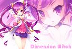  :o aisha_(elsword) arms_behind_head arms_up back_bow bad_id bad_pixiv_id bow breasts cleavage crescent crescent_hair_ornament dimension_witch_(elsword) elsword grin hair_ornament hairclip kuroshio_maki long_hair medium_breasts purple_eyes purple_hair purple_skirt skirt smile solo twintails zoom_layer 
