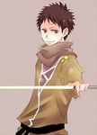  1boy akagami_no_shirayukihime black_hair brown_eyes obi_(akagami_no_shirayukihime) obi_(ans) scar scarf smile solo sword weapon 