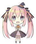  :d bad_id bad_pixiv_id blue_eyes chibi detached_sleeves full_body hair_ornament halloween hat holding jack-o'-lantern long_hair looking_at_viewer mary_janes mini_hat mini_witch_hat open_mouth original pink_hair riria_(happy_strawberry) shoes simple_background smile solo star star_hair_ornament striped striped_legwear thighhighs twintails very_long_hair white_background witch_hat 