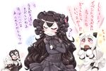  aircraft_carrier_hime battleship_hime black_hair blush breasts check_translation cleavage dress gauntlets gothic_lolita hairband hase_yu horns isolated_island_oni kantai_collection lolita_fashion lolita_hairband medium_breasts mittens multiple_girls northern_ocean_hime one_side_up red_eyes shinkaisei-kan translated translation_request white_dress white_hair white_skin 