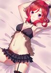  armpits arms_up babydoll colivt garter_straps highres lingerie love_live! love_live!_school_idol_project nishikino_maki purple_eyes red_hair short_hair solo underwear underwear_only 