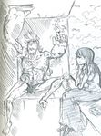  1boy franky monochrome nico_robin one_piece sketch 