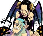  1boy blue_hair franky halloween nico_robin one_piece smile 