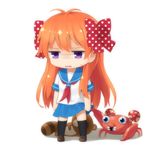  annoyed black_legwear blue_eyes blush bow chibi color_connection crossover drooling gekkan_shoujo_nozaki-kun gen_1_pokemon hair_bow haribote_(tarao) implied_pantyshot long_hair looking_up mushroom open_mouth orange_hair paras pleated_skirt pokemon pokemon_(creature) polka_dot polka_dot_bow purple_eyes revision sakura_chiyo school_uniform serafuku shiny shiny_hair simple_background skirt skirt_lift socks sweatdrop tanuki thighhighs white_background zettai_ryouiki 