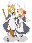  alternate_costume animal_ears bad_id bad_pixiv_id blonde_hair bow broom brown_eyes bunny_ears enmaided gekkan_shoujo_nozaki-kun hair_bow ikemiya maid maid_headdress multiple_girls open_mouth orange_hair pantyhose purple_eyes sakura_chiyo seo_yuzuki smile white_legwear 