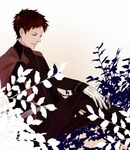  1boy akagami_no_shirayukihime black_hair gloves obi_(akagami_no_shirayukihime) obi_(ans) plant scar sitting smile solo uniform 