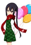  arms_behind_back balloon black_hair blush brown_eyes dress highres k-on! long_hair nakano_azusa official_style ragho_no_erika scarf smile solo twintails 