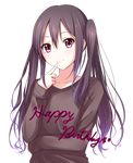  black_hair blush collarbone finger_to_mouth happy_birthday k-on! long_hair looking_at_viewer nakano_azusa pink_eyes smile solo transparent_background twintails upper_body yuki_(sangeki5806) 