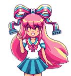  1girl ^_^ animated animated_gif blonde_hair blush_stickers eyes_closed giffany gravity_falls green_hair happy lowres paul_robertson pink_hair school_uniform serafuku simple_background smile solo transparent_background very_long_hair 