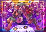  akira_kira arms_behind_head belt blonde_hair boots crossed_legs fairy full_body hat instrument link mask moon multiple_boys ocarina pointy_ears shield skull_kid sword tael tatl the_legend_of_zelda the_legend_of_zelda:_majora's_mask weapon 