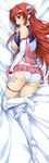  absurdres ass beat_angel_escalayer bed_sheet blue_eyes blush bodysuit boots breasts dakimakura elbow_gloves escalayer gloves highres huge_filesize large_breasts long_hair lying microskirt nipples on_side onigirikun panties red_hair skirt solo thighhighs underwear white_gloves white_legwear white_panties 