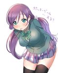  bad_id bad_pixiv_id black_legwear blue_eyes blush bow bowtie food long_hair looking_at_viewer love_live! love_live!_school_idol_project otonokizaka_school_uniform pocky school_uniform simple_background skirt solo thighhighs toujou_nozomi ume_(plumblossom) white_background zettai_ryouiki 