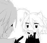  1girl ahoge animal_ears blazblue bodysuit braid cat_ears chibi greyscale lambda-11 monochrome ragna_the_bloodedge tartar yuya_(oshidori) 