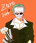  1boy 2014 birthday character_name disguise dressrosa fake_mustache green_hair hand_on_hilt one-eyed one_piece roronoa_zoro scar sheathed_sword sunglasses sword weapon 