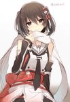  brown_eyes brown_hair double-breasted hair_ornament hiiragi_souren kantai_collection remodel_(kantai_collection) scarf sendai_(kantai_collection) short_hair smile solo twitter_username two_side_up white_scarf 