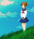  agent_(ikuoikuo) cloud day field grass onanie_master_kurosawa school_uniform serafuku sky solo takigawa_magister 