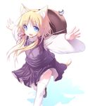  animal_ears blonde_hair blue_eyes cat_ears cat_tail eyes hat hiraga_matsuri moriya_suwako short_hair solo tail thighhighs touhou 