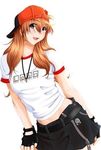  artist_request baseball_cap blue_eyes blush dog_tags dogtags fingerless_gloves gloves happy hat jewelry light_brown_hair long_hair lowres necklace neon_genesis_evangelion open_mouth skirt soryu_asuka_langley souryuu_asuka_langley zipper 