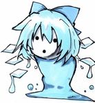  arakune blazblue blue_hair bow cirno crossover fusion honoura ice monster parody short_hair slime solo touhou traditional_media wings 