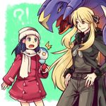  /\/\/\ 2girls alternate_costume beanie blonde_hair blue_eyes blue_hair coat garchomp gen_4_pokemon hair_ornament hat hikari_(pokemon) long_hair multiple_girls piplup pokemon pokemon_(creature) pokemon_(game) pokemon_dppt pokemon_platinum rex_k scared scarf shirona_(pokemon) smile winter_clothes winter_coat yellow_eyes 