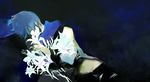  aqua_eyes aqua_hair blue_scarf flower kaito lily_(flower) male_focus nononono sad scarf solo vocaloid 