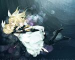  alternate_hairstyle blonde_hair blue_eyes boots dress dual_persona elbow_gloves gloves hair_ornament hair_ribbon hairclip kagamine_rin kagamine_rin_(roshin_yuukai) long_hair multiple_girls ribbon roshin_yuukai_(vocaloid) sailor_dress thigh_boots thighhighs vocaloid white_dress yoshinori_(fmn) zettai_ryouiki 