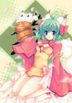  absurdres animal_ears blue_eyes green_hair greenwood hareko_(greenwood) highres japanese_clothes midori_(greenwood) original petals short_hair solo 