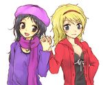  bad_id bad_pixiv_id bebe_stevens beret black_hair blonde_hair blue_eyes brown_eyes hairband hat holding_hands jacket long_hair lowres multiple_girls saki_(bakura) scarf south_park wendy_testaburger 