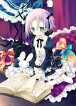  androgynous blue_eyes book bunny crona_(soul_eater) hexagram highres purple_hair sakurazawa_izumi shoes short_hair socks solo soul_eater tears 