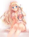  bad_id bad_pixiv_id blonde_hair blue_eyes blush breasts eyebrows hat heart k-on! kotobuki_tsumugi large_breasts leaning_to_the_side legs long_hair nurse nurse_cap pan_(mimi) sitting smile solo stethoscope thick_eyebrows 