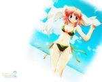  bikini blue_eyes dutch_angle milfa pink_hair short_hair side-tie_bikini solo striped striped_bikini swimsuit tamaki_(diarie_inaiinaibaa) thigh_gap to_heart_2 to_heart_2_ad wallpaper 