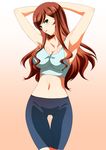  blue_eyes brown_hair gundam gundam_build_fighters gundam_build_fighters_try highres ka2 kamiki_mirai long_hair midriff navel solo 