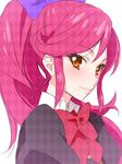  aikatsu! aikatsu!_(series) blush bow dream_academy_uniform hair_bow hizuki_akira long_hair orange_eyes otoshiro_seira pink_hair ponytail school_uniform smile solo white_background 