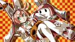  1girl arc_system_works ayame_(0419) creepy_smile dress elphelt_valentine flower ghost green_eyes guilty_gear guilty_gear_xrd halloween pumpkin red_hair rose smile wedding_dress white_skin 