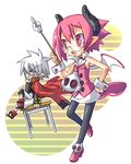  1girl annoyed bespectacled black_legwear chin_rest choker demon_girl desk disgaea full_body glasses hand_on_hip horns jacket_on_shoulders karina makai_senki_disgaea_3 mao_(disgaea) pantyhose pink_eyes pink_hair pleated_skirt pointy_ears raspberyl shirt shoes short_hair shorts sitting skirt sleeveless sleeveless_shirt spiked_hair standing tail teacher white_hair white_skirt wings wrist_cuffs 