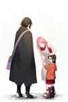  2girls black_hair closed_eyes family father_and_daughter glasses haruno_sakura highres husband_and_wife mother_and_daughter multiple_girls naruto naruto_(series) pink_hair red-framed_eyewear short_hair uchiha_sarada uchiha_sasuke yuu-414 