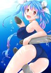  :d air_bubble ass blue_hair bubble ekra fang gradient_hair hair_ornament hair_ribbon i-19_(kantai_collection) kantai_collection long_hair multicolored_hair open_mouth pink_hair red_eyes ribbon smile solo star star-shaped_pupils symbol-shaped_pupils torpedo twintails underwater 