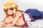  arc_the_lad ass bare_shoulders blonde_hair breasts brown_eyes huge_breasts lieza long_hair looking_at_viewer open_clothes open_shirt shirt solo tokyo_(great_akuta) 