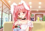  blue_hair blush crossover eating food green_hair higurashi_no_naku_koro_ni ice_cream long_hair pink_hair red_eyes ribbon ringo_apple siesta_00 siesta_410 siesta_45 sonozaki_shion twintails umineko_no_naku_koro_ni usa_mimi 