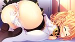  1girl areolae ass blonde_hair blush boots breast_press breasts censored clenched_teeth demon_busters eyes_closed fingering game_cg gloves highres itou_life legs masturbation nakahime_karen nipples panties panties_aside pussy short_hair skirt small_breasts solo sweat teeth thigh_boots thighhighs thighs top-down_bottom-up underwear 