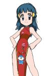  10s 1girl blue_eyes blue_hair breasts chinese_clothes creatures_(company) curvy dress female game_freak gen_4_pokemon hainchu happy hikari_(pokemon) looking_at_viewer nintendo piplup pokemon pokemon_(anime) shiny sketch smile standing thighs 
