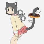  1girl animal_ears animated animated_gif black_eyes black_hair cat_ears cat_tail doughnut food nichijou plaid plaid_skirt school_uniform shinonome_nano short_hair skirt tail winding_key 