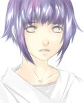  1girl artist_request byakugan face female fishnets hyuuga_hinata looking_at_viewer naruto purple_eyes purple_hair short_hair simple_background solo white_background 