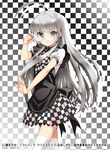  :o ahoge bespectacled checkered checkered_background checkered_skirt glasses green_eyes haiyore!_nyaruko-san huge_ahoge long_hair looking_at_viewer madara_sai nyarlathotep_(nyaruko-san) silver_hair skirt solo thighhighs white_legwear zettai_ryouiki 