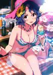  :p bag bangs bare_shoulders bikini blue_hair blush bottle breasts cleavage curly_hair flower food gingham hair_flower hair_ornament handbag hat ice_cream ice_cream_cone idolmaster idolmaster_million_live! innertube jewelry knees_together large_breasts lens_flare looking_at_viewer lotion_bottle navel necklace on_table pink_hat purple_eyes ramune seashell shell short_hair side-tie_bikini sitting sketch smile solo sonsoso sparkle string_bikini sun_hat sunflower sunlight swimsuit table tablecloth tongue tongue_out toyokawa_fuuka triple_scoop waffle_cone 
