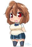  ahoge bad_id bad_pixiv_id banned_artist blush breasts brown_hair chibi collared_shirt d: eno_konoe fat large_breasts looking_at_viewer mikomu open_mouth original red_eyes school_uniform shirt sketch skirt socks solo sweater_vest 